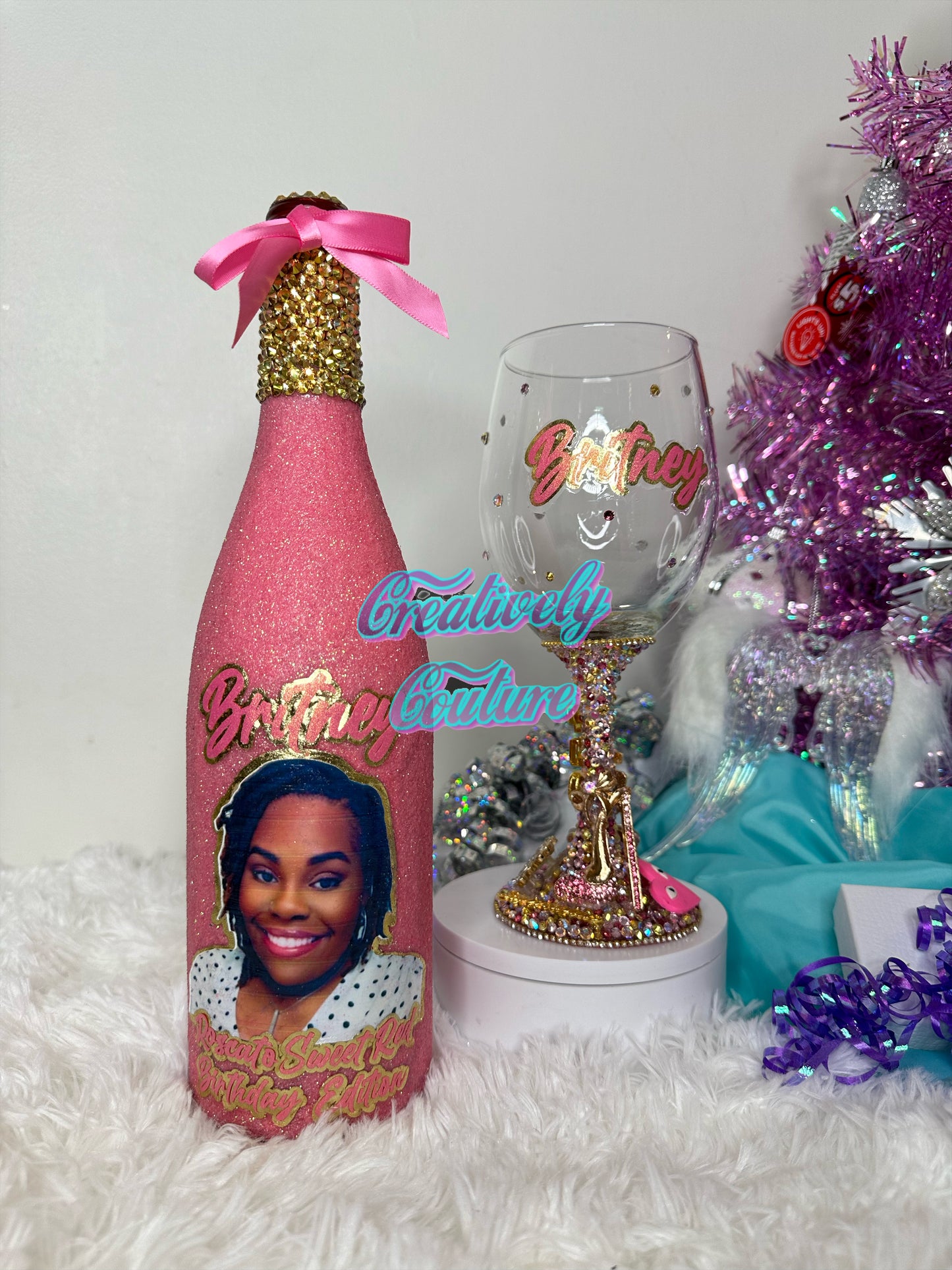 Blinged Wine Glass & Bottle