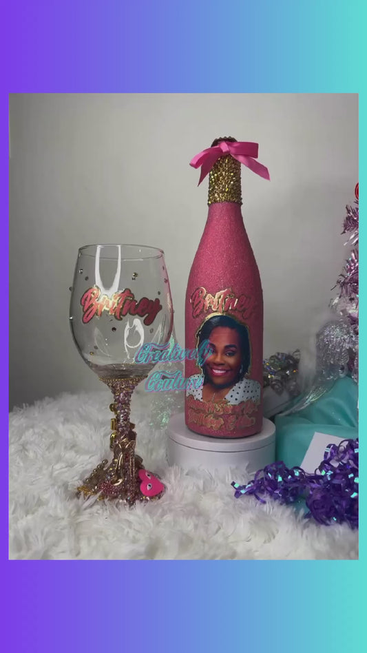 Blinged Wine Glass & Bottle